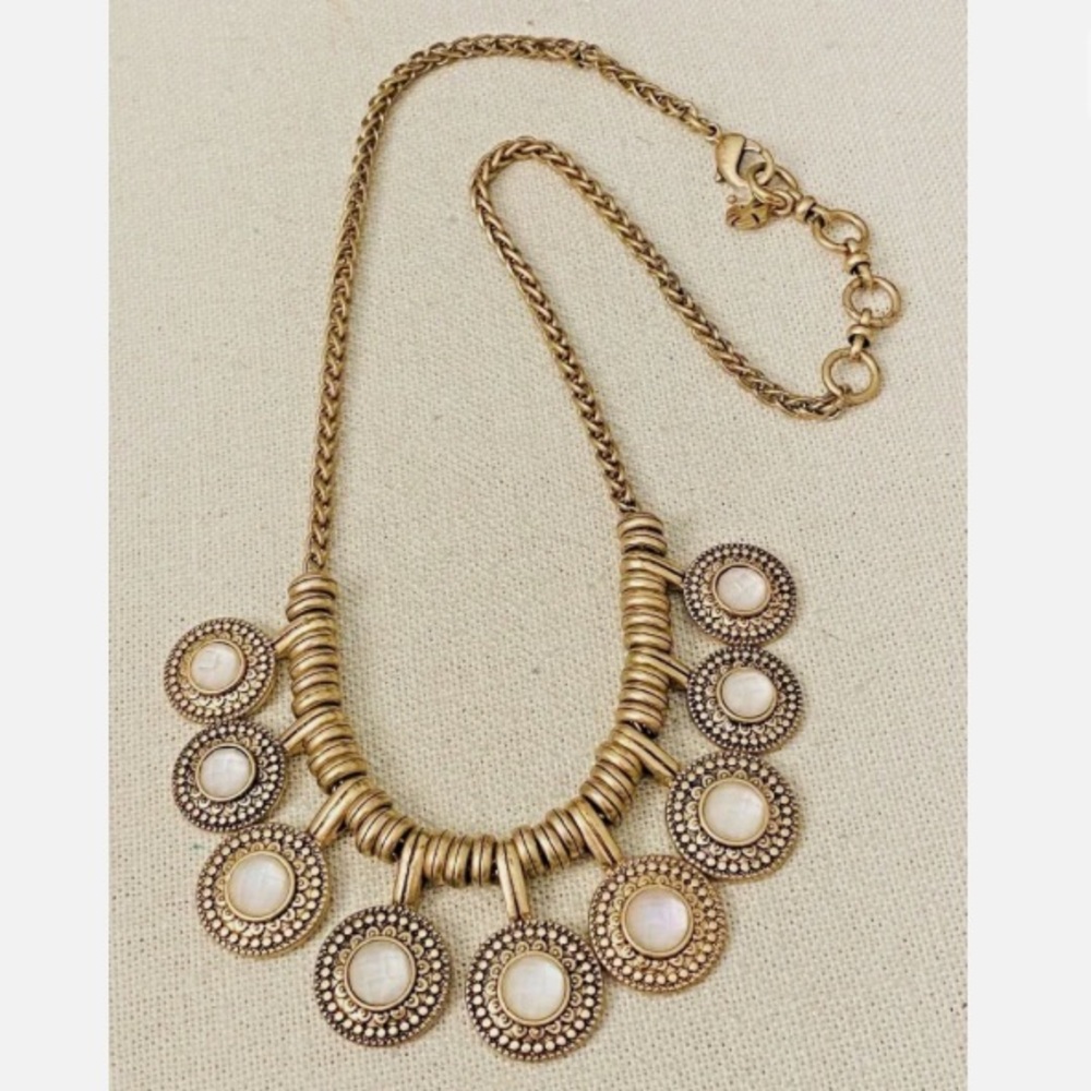 Lucky Brand Gold Tone Statement Necklace Faceted Cabochons 17"-19" Long